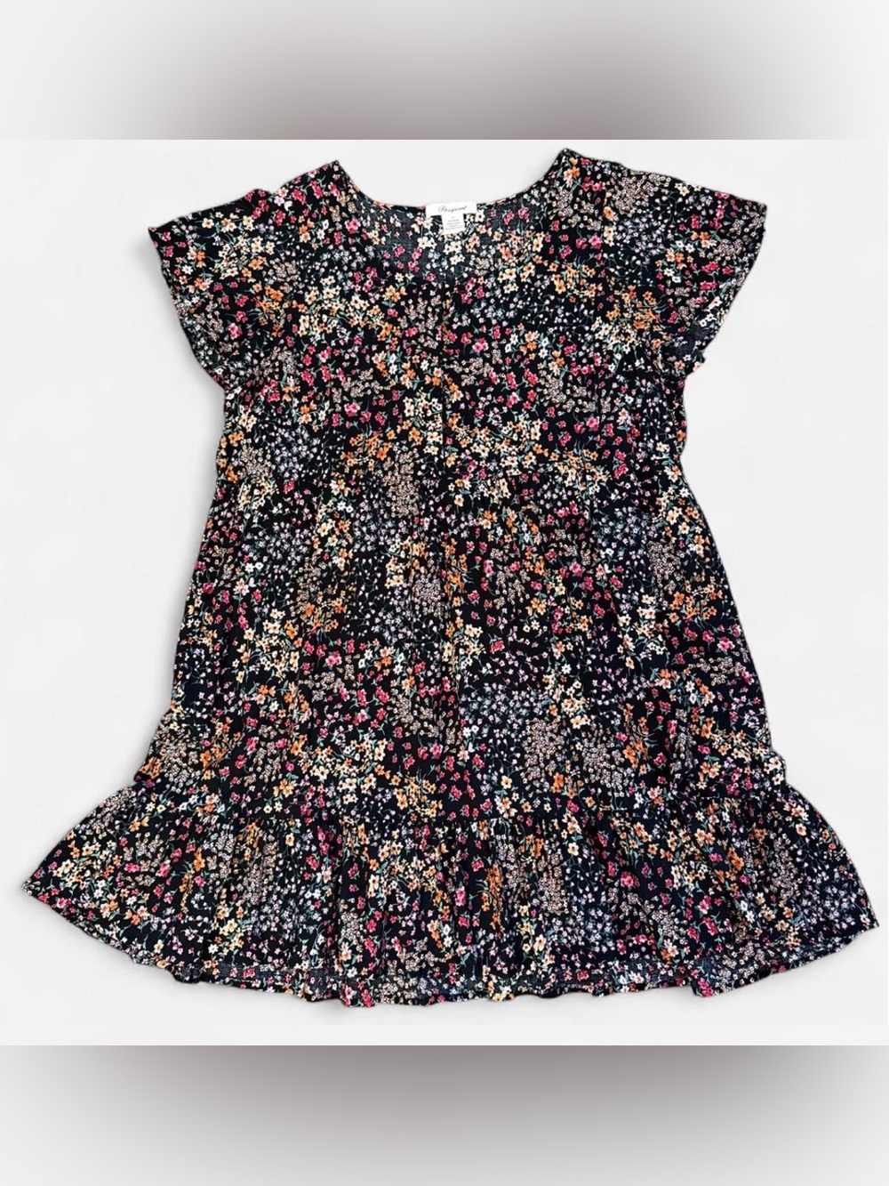 Black Floral Print Ruffle Hem Dress - Size 3XL